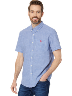 Классическая рубашка с коротким рукавом и 1 карманом из хлопчатобумажной эластичной пряжи Dye Slub из поплиновой ткани U.S. POLO ASSN.