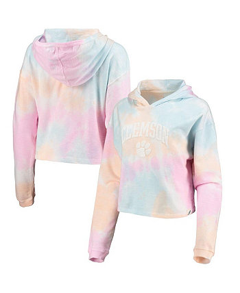 Женский укороченный пуловер с капюшоном Clemson Tigers тай-дай розового и белого цвета League Collegiate Wear