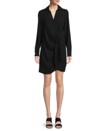 Текстурированное мини-платье с запахом и завязками спереди Calvin Klein