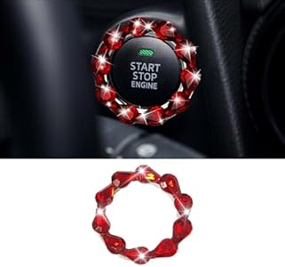 Bling Car Engine Start Stop Button Decoration Ring, Crystal Push to Start Button Emblem Sticker, Key Ignition Starter & Knob Protection Cover, Universal Car Interior Accessories for Women (Black) Bdzmc