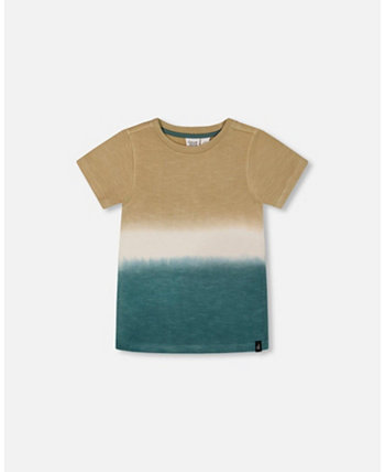 Baby Boys Short Sleeve Tee Gradient Beige And Teal Deux par Deux