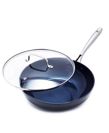 Керамическая сковорода с твердым анодированным антипригарным покрытием, 11 дюймов, с крышкой Blue Diamond