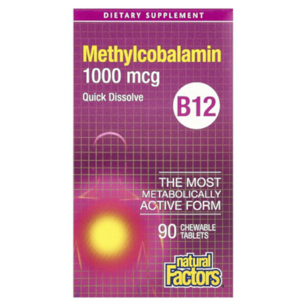 B12, Метилкобаламин - 1000 мкг - 90 жевательных таблеток - Natural Factors Natural Factors