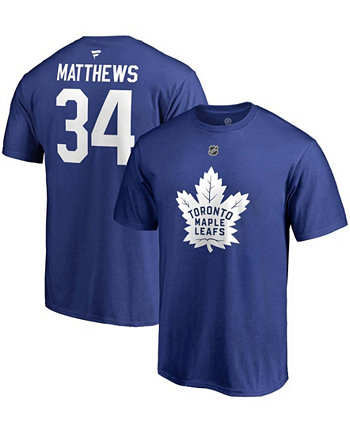 Мужская футболка Auston Matthews Blue Toronto Maple Leafs Team Authentic Stack с названием и номером Fanatics