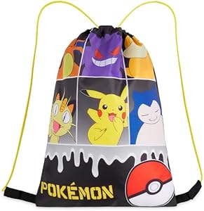 Pokemon Kids Drawstring Bag - Pikachu String Swim Bag for School (Black/Multi) Pokemon