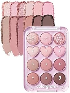 COLORGRAM Pin Point Eyeshadow Palette 02 Pink+Mauve= | Ultra-Blendable Matte, Glitter, Shimmer Shades for Daily Makeup | K-Beauty Eye Palette with Easy-to-Use Calculator Design Colorgram