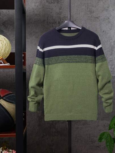 Контрастный свитер в полоску для мужчины SHEIN