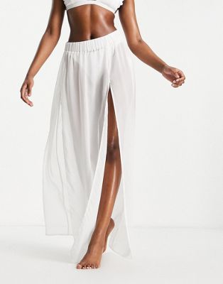 Белая пляжная юбка макси с потертостями Threadbare