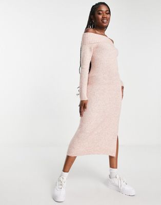 The Frolic off-shoulder knit midi dress in pink heather The Frolic