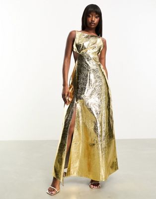 Текстурное платье макси с открытой спиной и золотистым металликом Amy Lynn Amy Lynn