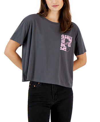 Juniors' Checker Mushroom Graphic T-Shirt Grayson Threads Black