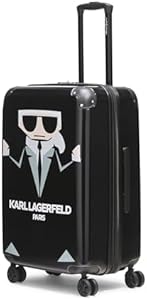 Karl Lagerfeld Paris Expandable Spinners Hardside Karl in A Box Suitcase, Black Karl Lagerfeld