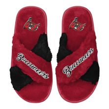 Women's FOCO Red Tampa Bay Buccaneers Two-Tone Crossover Faux Fur Slide Slippers Unbranded