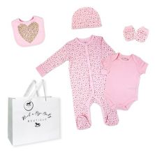 Baby Girls Golden Hearts Layette, 5 Piece Set Rock A Bye Baby Boutique