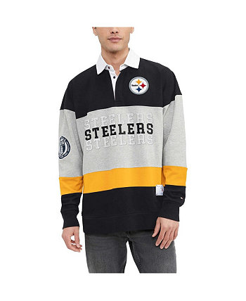 Мужская черная рубашка-поло с длинным рукавом для регби Pittsburgh Steelers Connor Tommy Hilfiger