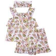 Комплект с майкой и шортами Baby Girl Little Lass с принтом тропических листьев и повязкой на голову Little Lass