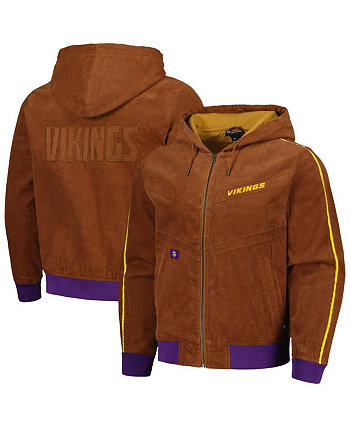 Коричневая вельветовая куртка-бомбер с молнией во всю длину для мужчин и женщин Minnesota Vikings с капюшоном The Wild Collective