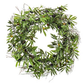 Vickerman 24&#34; Artificial Green Olive Leaf Wreath Vickerman