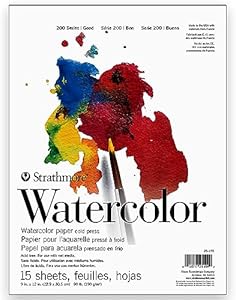 Strathmore 200 Series Watercolor Paper, Tape Bound Pad, 9x12 inches, 15 Sheets (90lb/190g) - Artist Paper for Adults and Students - Watercolors, Mixed Media, Markers and Art Journaling Strathmore