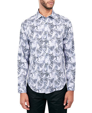 Мужская эластичная рубашка на пуговицах с узором пейсли обычного кроя без утюга Society of Threads