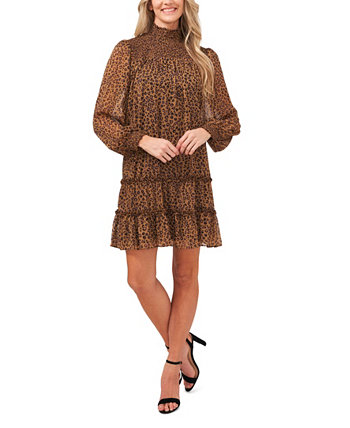 Женское присборенное леопардовое платье с длинными рукавами CeCe