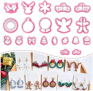 Keoker Christmas Clay Cutters, Christmas Polymer Clay Cutters for Earrings Making, 20 Clay Cutters Shapes Christmas, Santa Polymer Clay Cutters (All) Keoker