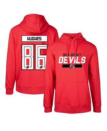 Мужской красный пуловер с капюшоном Jack Hughes New Jersey Devils Podium с именем и номером LevelWear