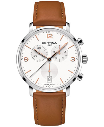 Мужские швейцарские часы с хронографом DS Caimano с коричневым кожаным ремешком 42 мм Certina