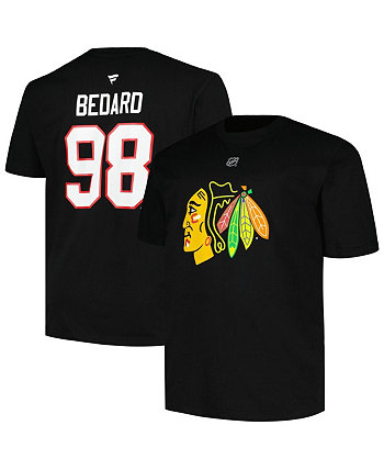 Мужская черная футболка с именем и номером Connor Bedard Chicago Blackhawks Big and Tall Profile