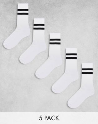 Комплект из 5 белых спортивных носков с черной полоской ASOS DESIGN ASOS DESIGN