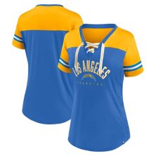 Women's Fanatics Branded Powder Blue/Gold Los Angeles Chargers Blitz & Glam Lace-Up V-Neck Jersey T-Shirt Fanatics