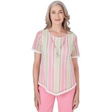 Women's Alfred Dunner Vertical Striped Top with Necklace Alfred Dunner