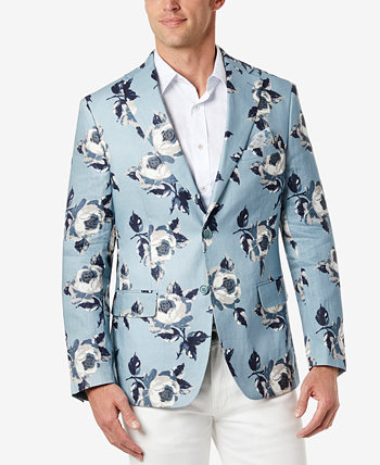 Мужской приталенный синий пиджак с цветочным принтом Tallia