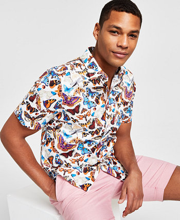 Men's Soleil Butterfly Print Short-Sleeve Button-Front Shirt Paisley & Gray