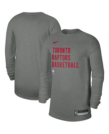 Мужская и женская футболка Heather Grey Toronto Raptors 2023/24 Legend On-Court Practice с длинным рукавом Nike