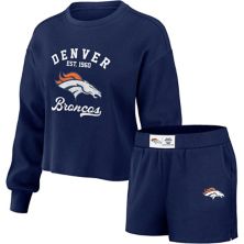 Женская одежда от Erin Andrews: темно-синяя футболка с длинными рукавами и шорты Denver Broncos вафельной вязки, комплект для отдыха WEAR by Erin Andrews