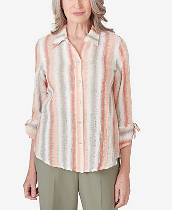Women's Tuscan Sunset Striped Textured Button Down Top Alfred Dunner