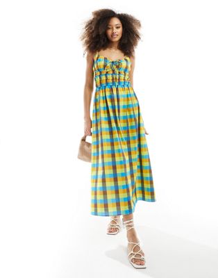 Glamorous ruched bust cami maxi dress in multi plaid GLAMOROUS