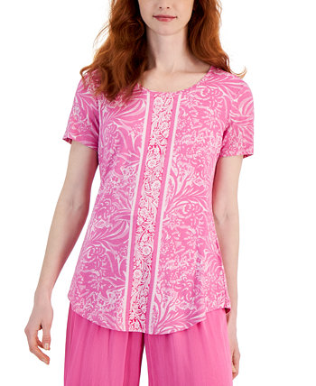 Women's Printed Knit Short Sleeve Top, Created for Macy's J&M Collection