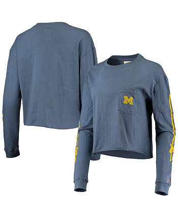 Женская темно-синяя хлопковая укороченная футболка миди с длинными рукавами Michigan Wolverines Clothesline League Collegiate Wear