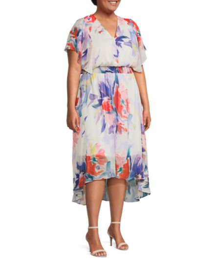 Блузонное платье большого размера с цветочным принтом и рукавами-крылышками DKNY