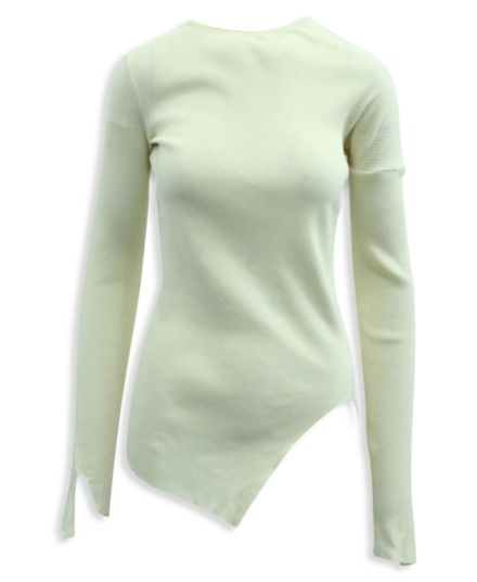 Helmut Lang Асимметричный свитер с перекрученными резинками из белой бумажной пряжи Helmut Lang