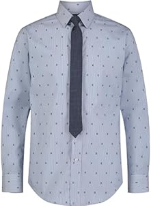 Tommy Hilfiger Boy's Long Sleeve Dress Shirt With Straight Tie, Collared Button-down With Cuff Sleeves Tommy Hilfiger