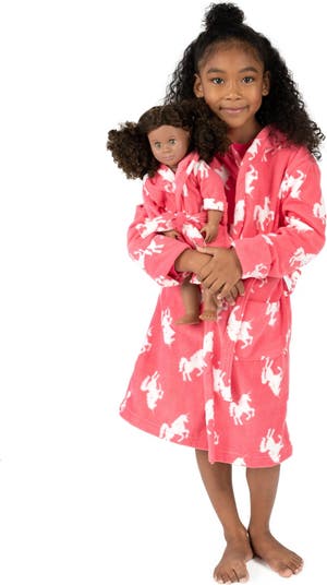 Розовый халат с единорогом из флиса для девочек и кукол Leveret