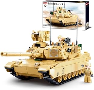 WW2 Army Tank M1A2 Main Battle Tank Military Model Toy Kits, Inspired M1A2 Abrams Tank Brick Building Set, Including 2 Soldier Minifigures, Gifts for 6-12 Year Old Kids, Compatible with Lego, 781 PCS Sluban