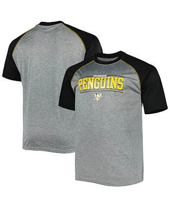 Мужская футболка реглан с логотипом Heather Grey Pittsburgh Penguins Big and Tall Profile