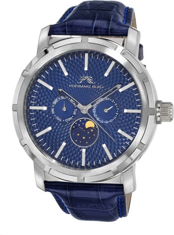 Мужские часы NYCm21 Moon Phase с кожаным ремешком, 47 мм Porsamo Bleu