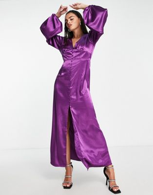 Фиолетовое атласное платье макси с пуговицами спереди Vila Vila