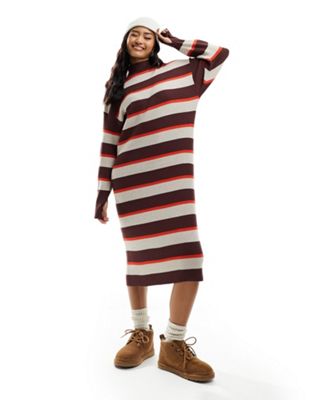 Платье-свитер миди с высоким воротником вязки Object в красную полоску Object