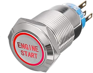 ESUPPORT 12V Car Vehicle Blue LED Light Headlight Push Button Metal Toggle Switch 19mm Engine Start Esupport